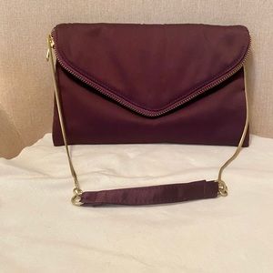 Purple satin J.Crew envelope zip clutch